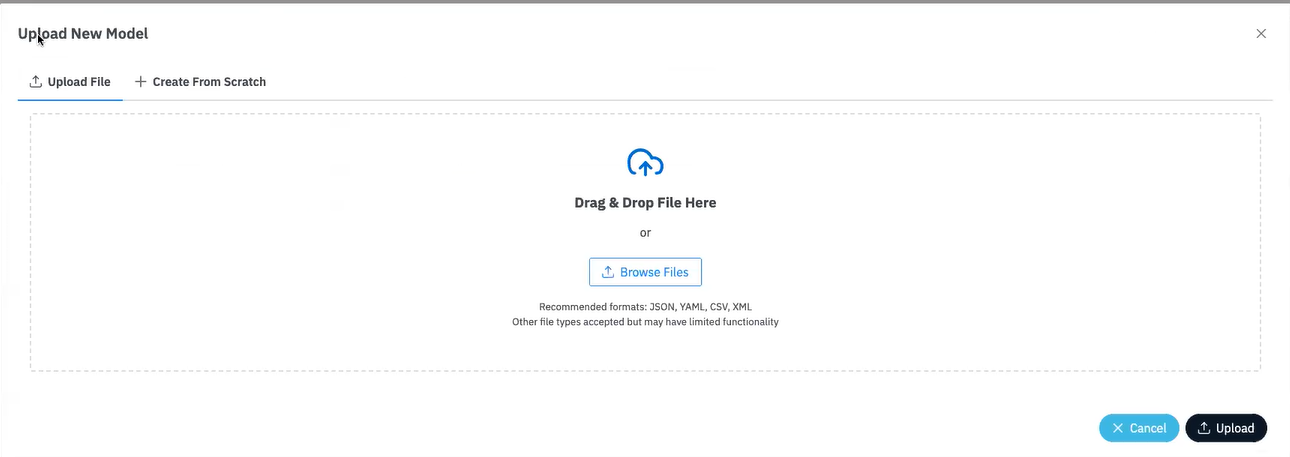 file addition dialog to upload a model