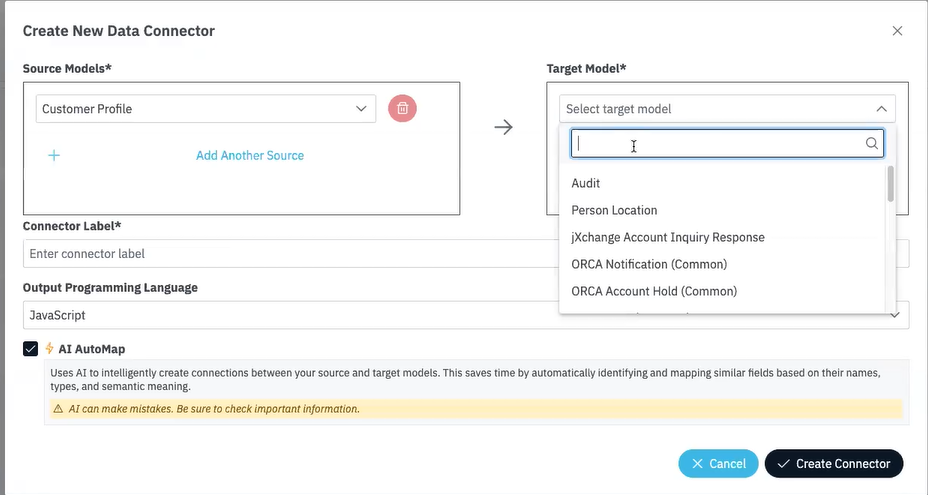 new connector dialog