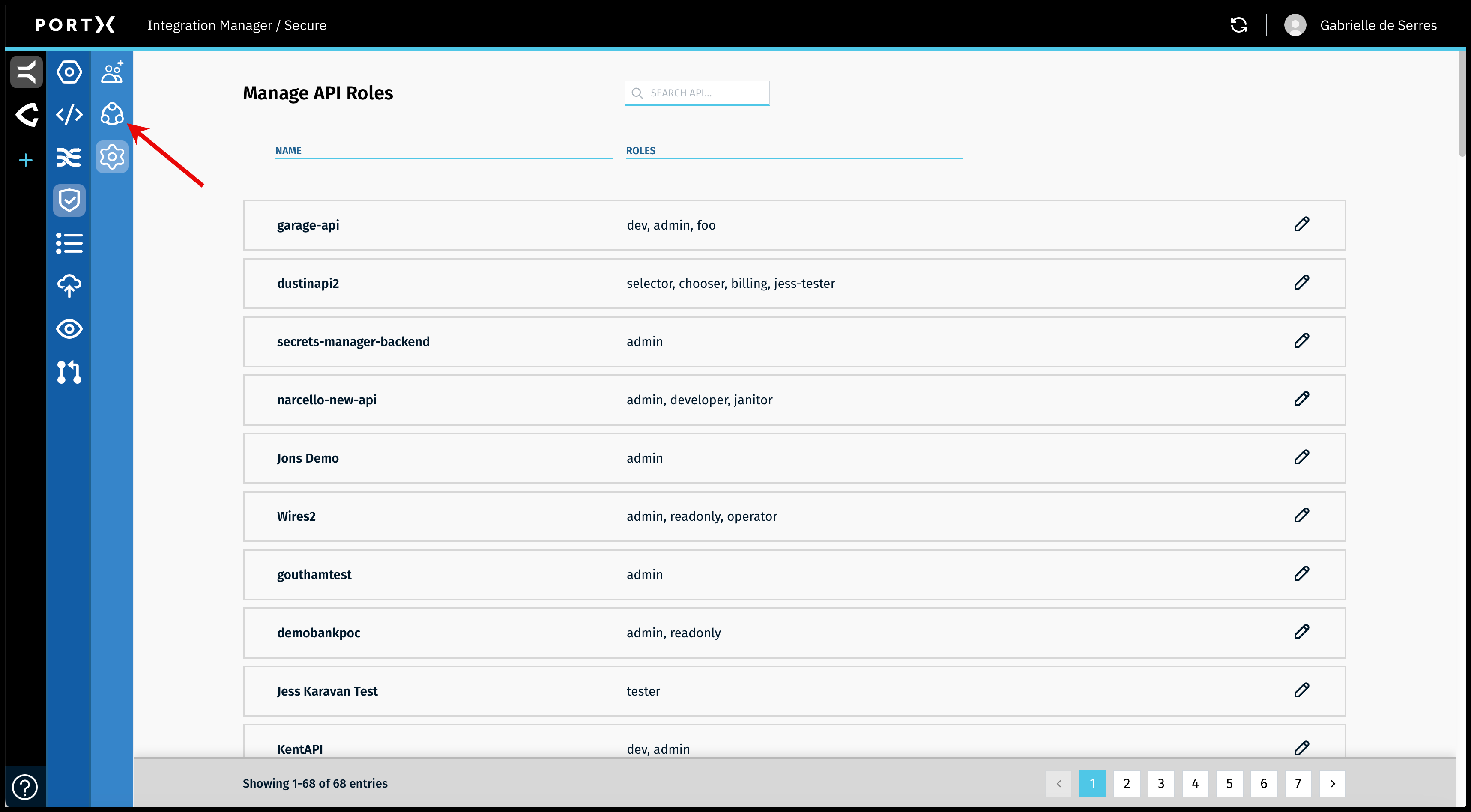 Figure 76. The Secure Module Main Page—Manage API Roles Page—Select Manage Service Principals
