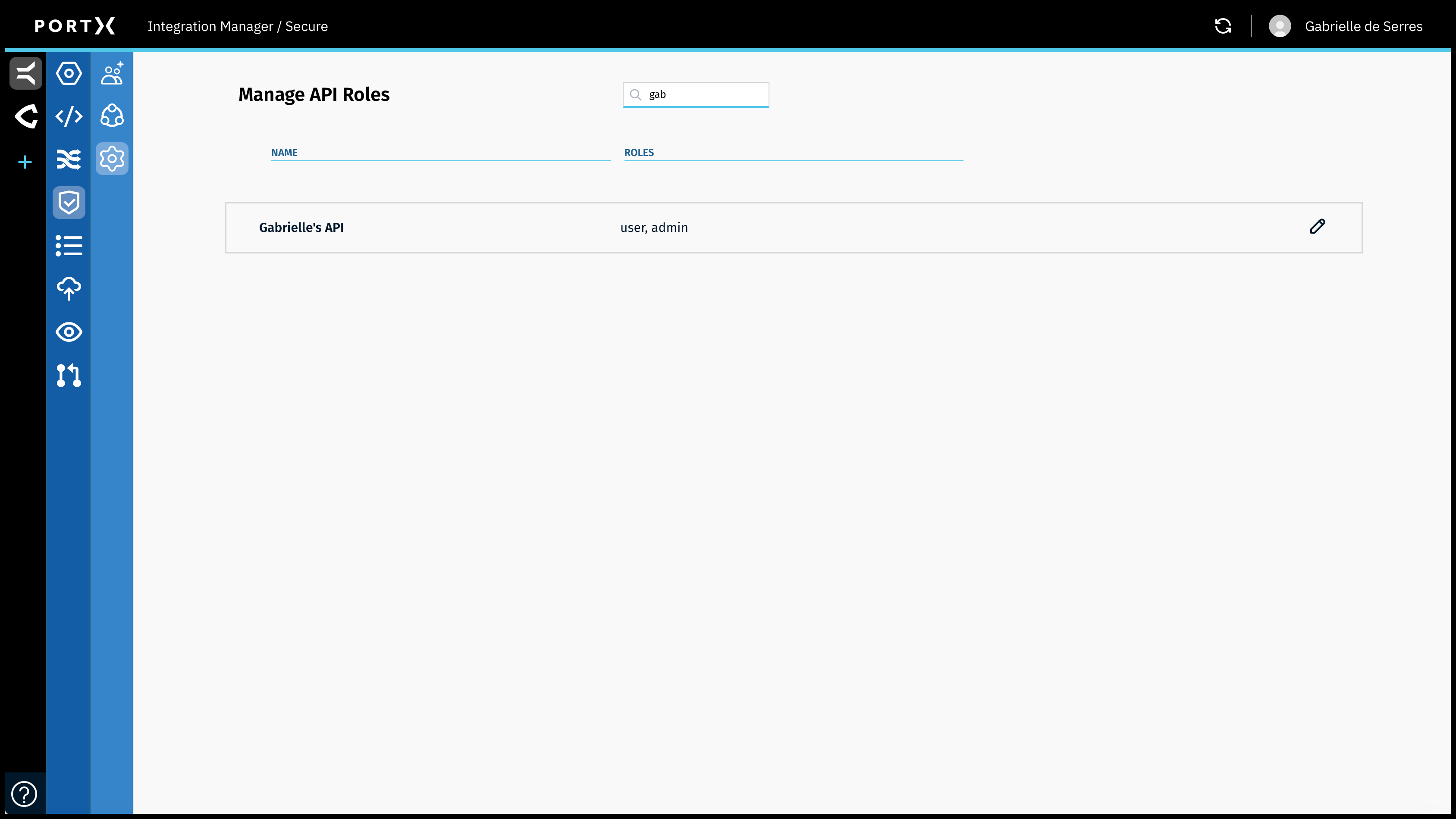 Figure 52. The Secure Module Main Page—Manage API Roles Page Showing Search Results for a Specific API
