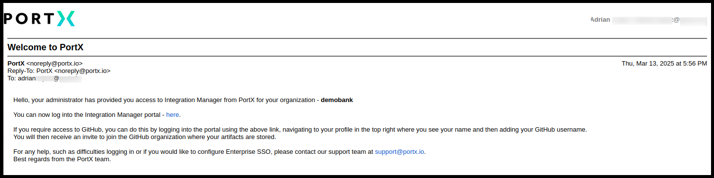 Figure 1. PortX Introduction Email to New Customer