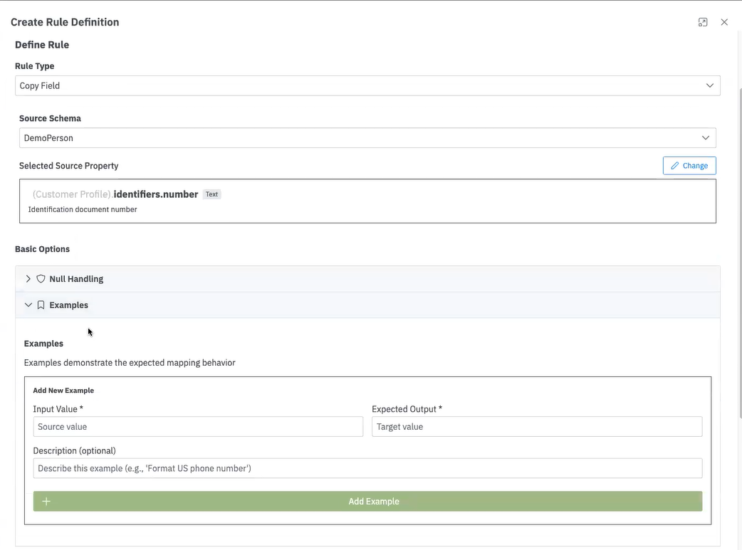 edit context and example values