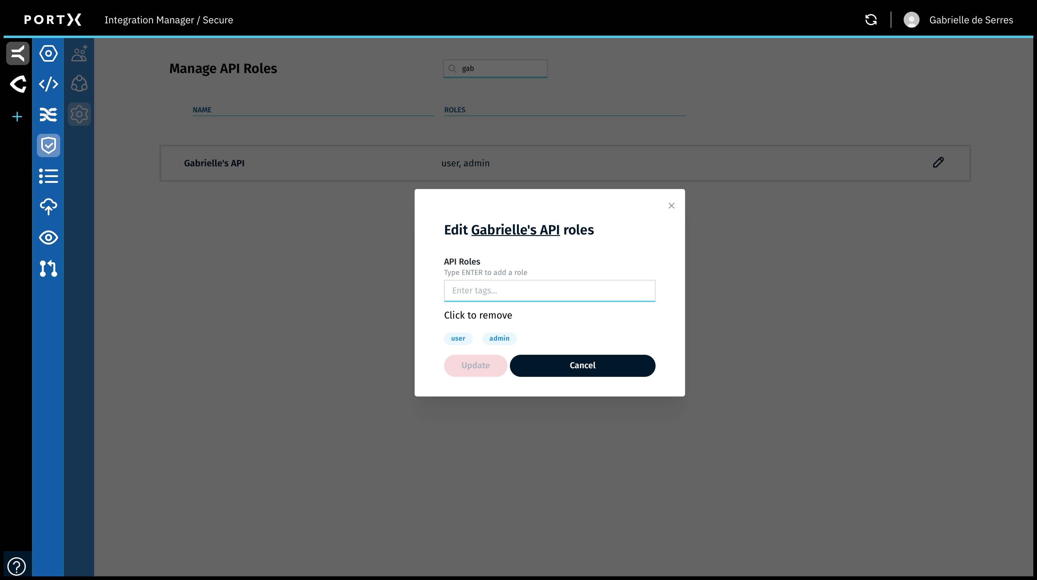 Figure 53. The Secure Module Main Page—Manage API Roles Page—Specific API Edit Roles Window—Add Role