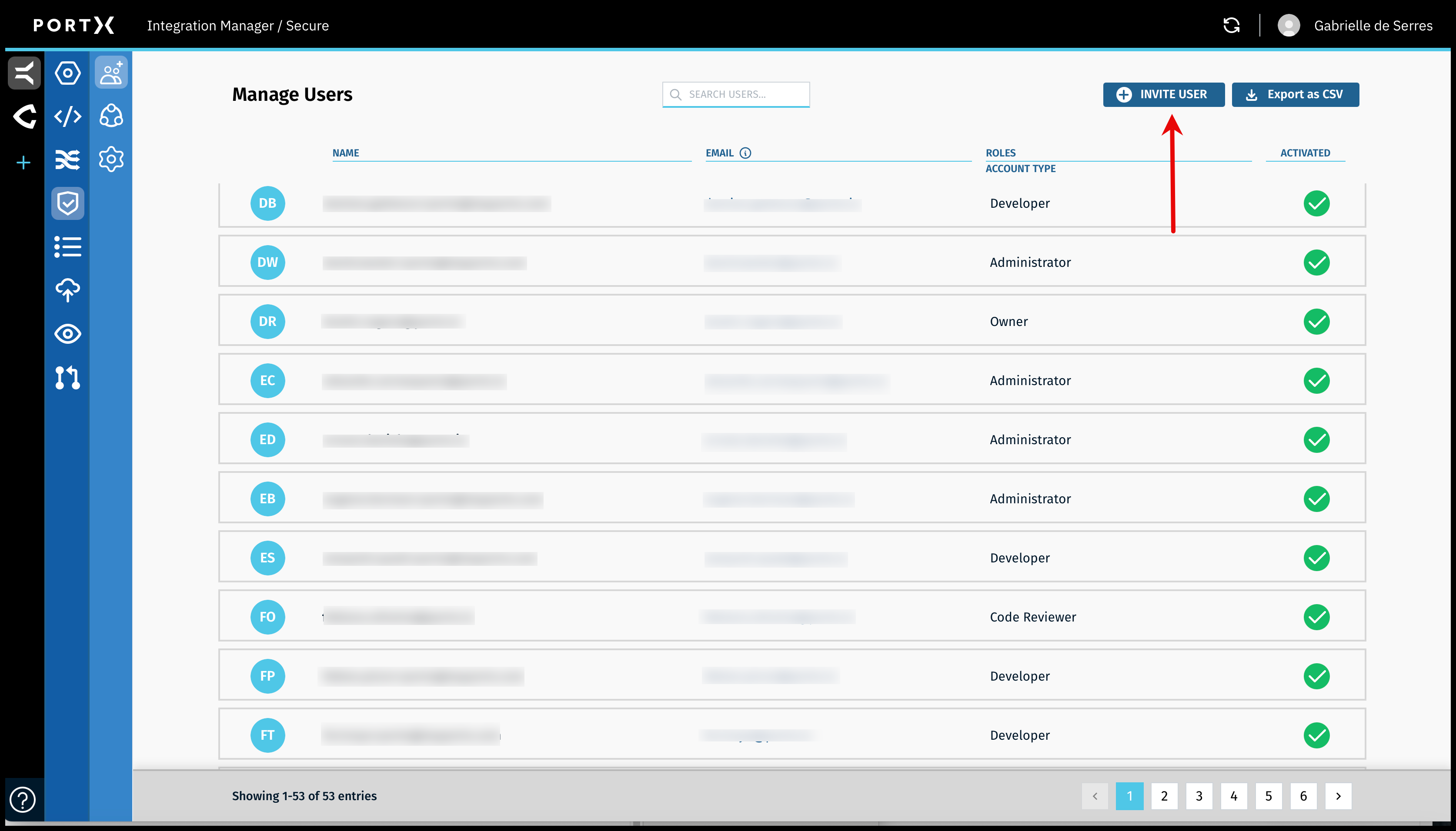 Figure 46. The Secure Module—Manage Users Page—Invite (New) User Button