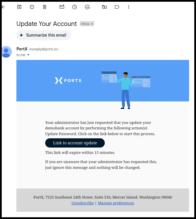 Figure 2. PortX Instruction Email to New Customer