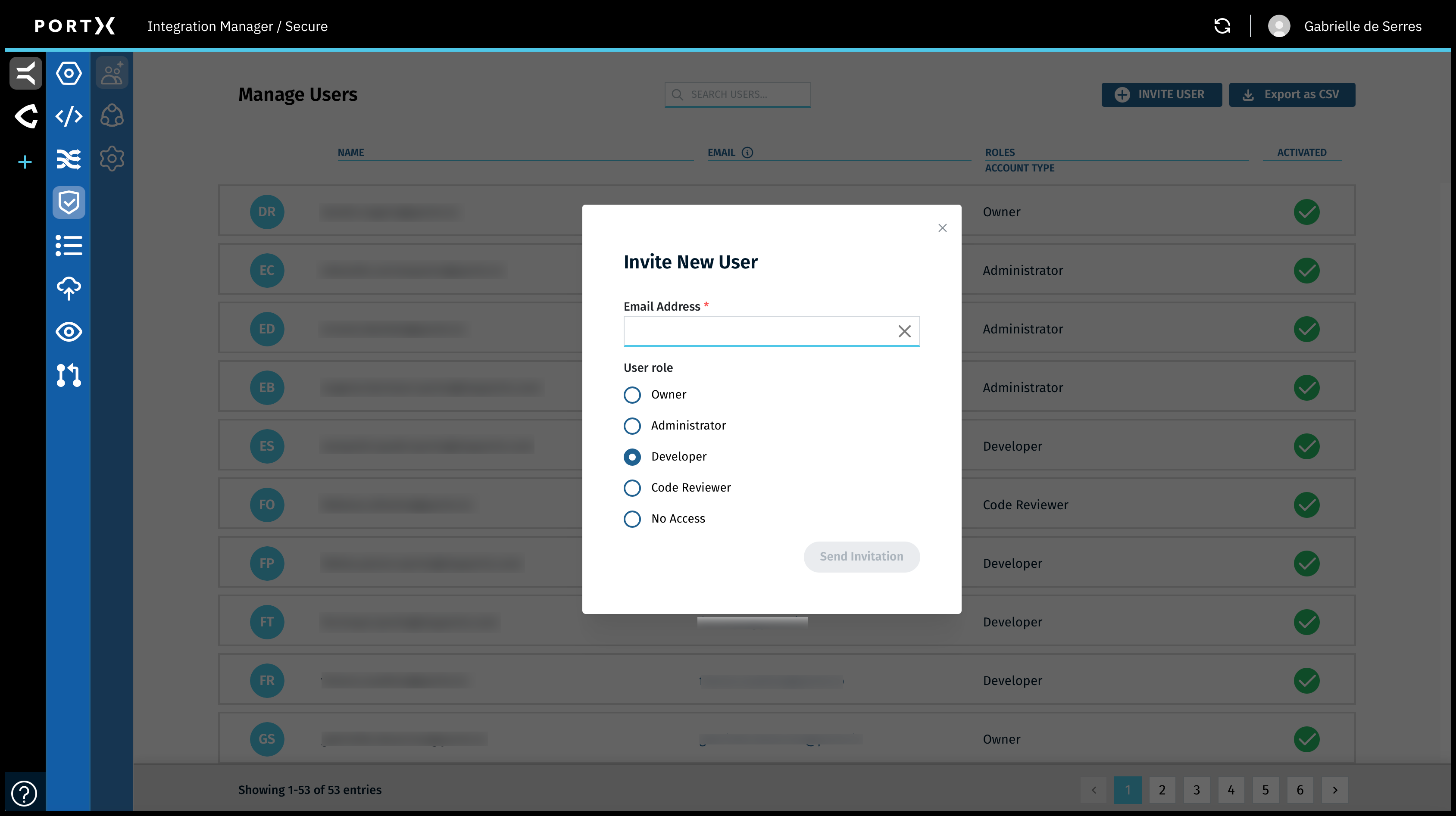 Figure 47. The Secure Module—Manage Users Page—Invite New User Window