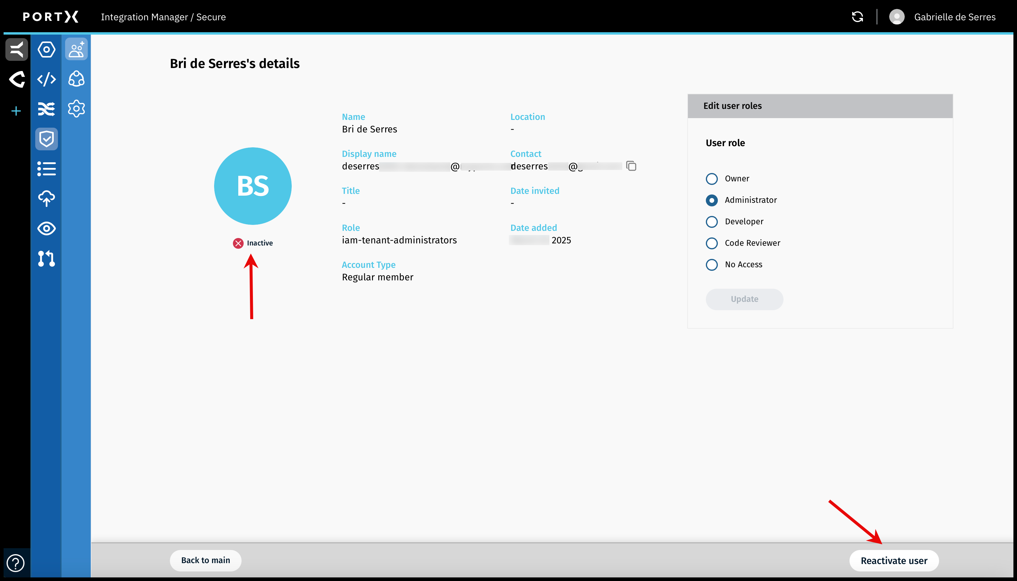 Figure 42. The Secure Module—Manage Users—User Record—Reactivate User