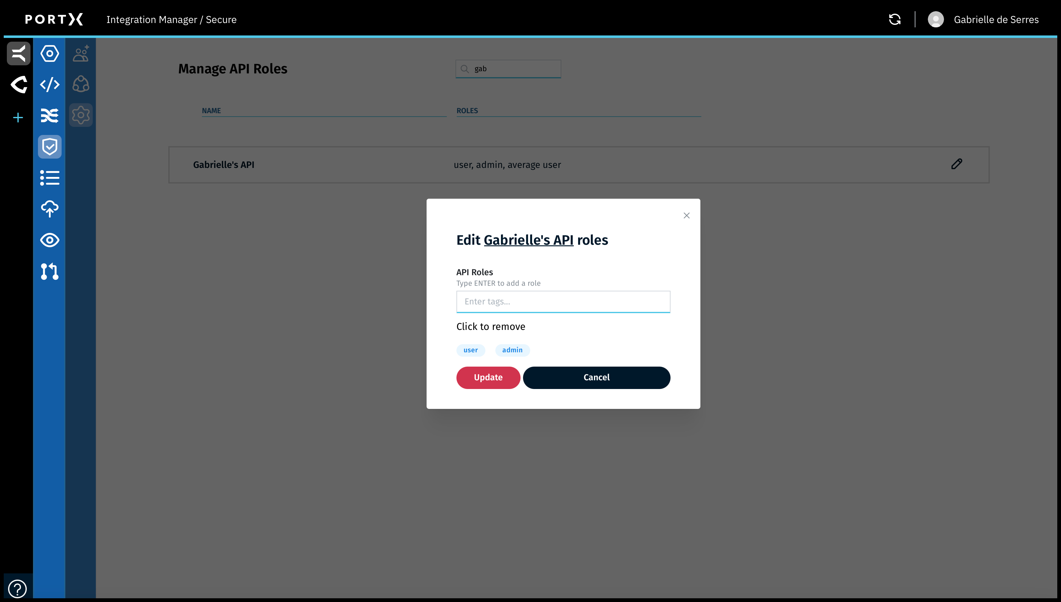 Figure 60. The Secure Module Main Page—Manage API Roles Page—Specific API Edit Roles Window—Name Removed from List but Not Yet from the API