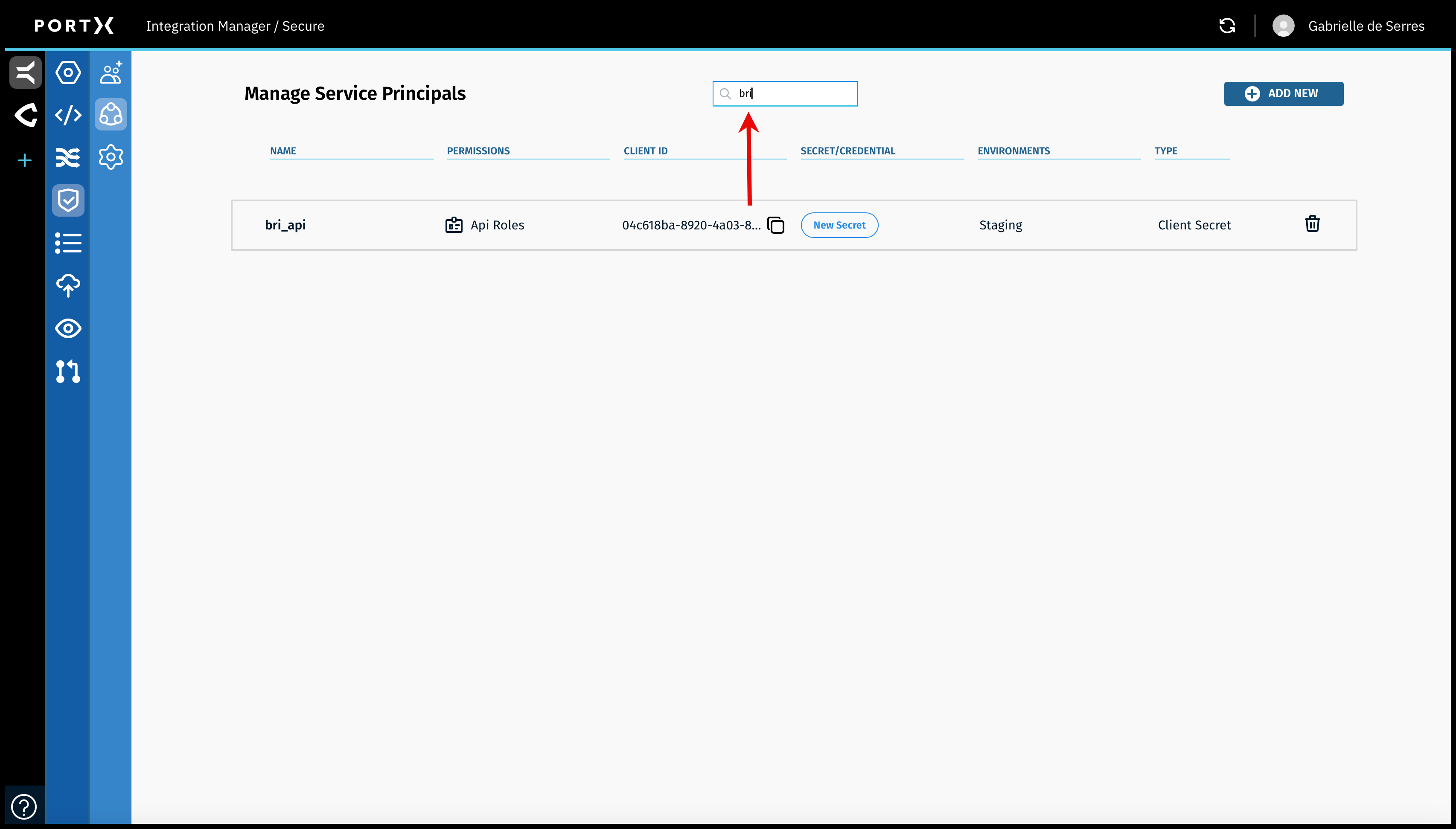 Figure 65. The Secure Module—Manage Service Principals Page—Search Filter Feature