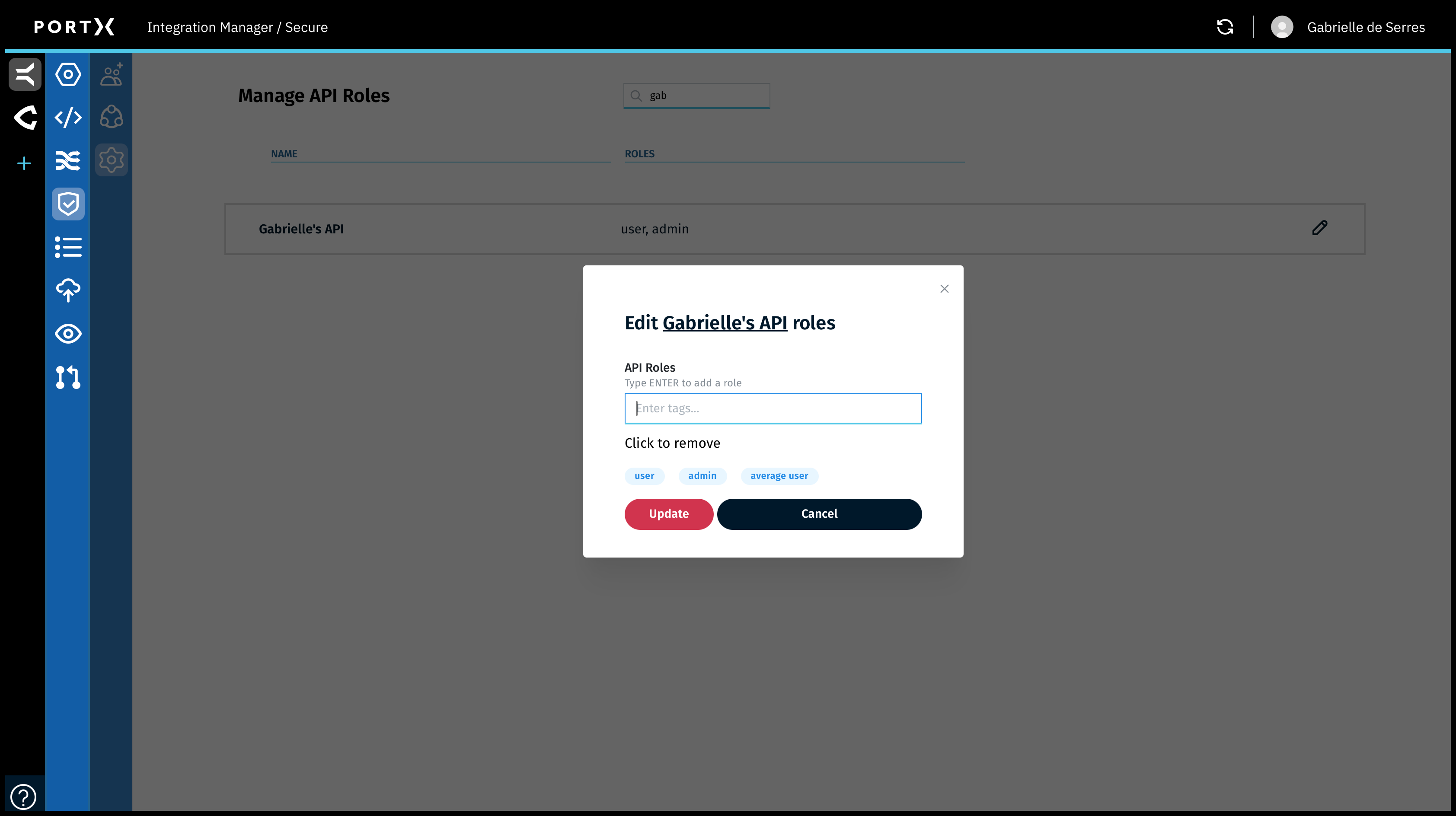 Figure 55. The Secure Module Main Page—Manage API Roles Page—Specific API Edit Roles Window—New Name of API Role is Added to List