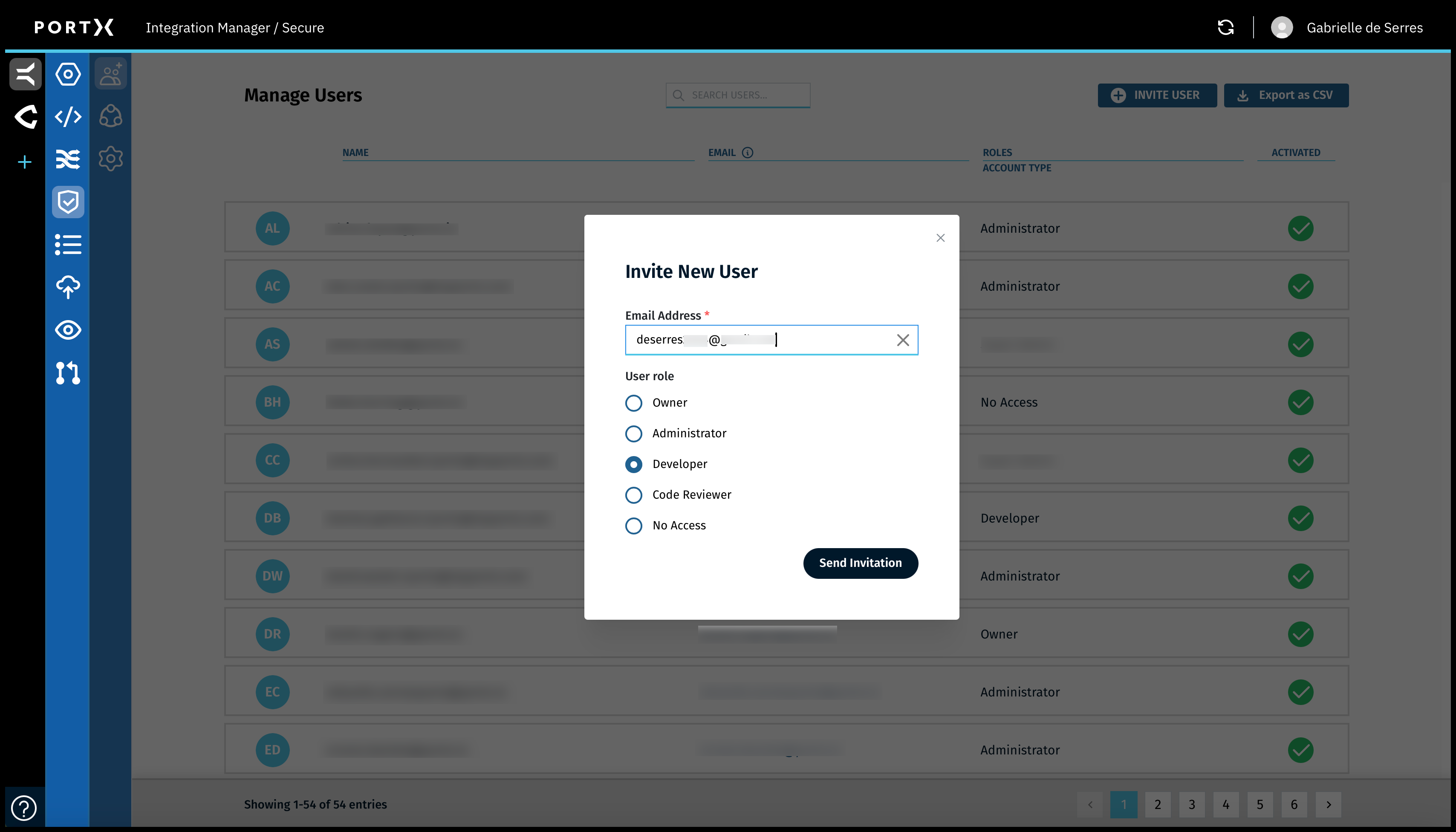 Figure 48. The Secure Module—Manage Users Page—Invite New User Window with Info Details