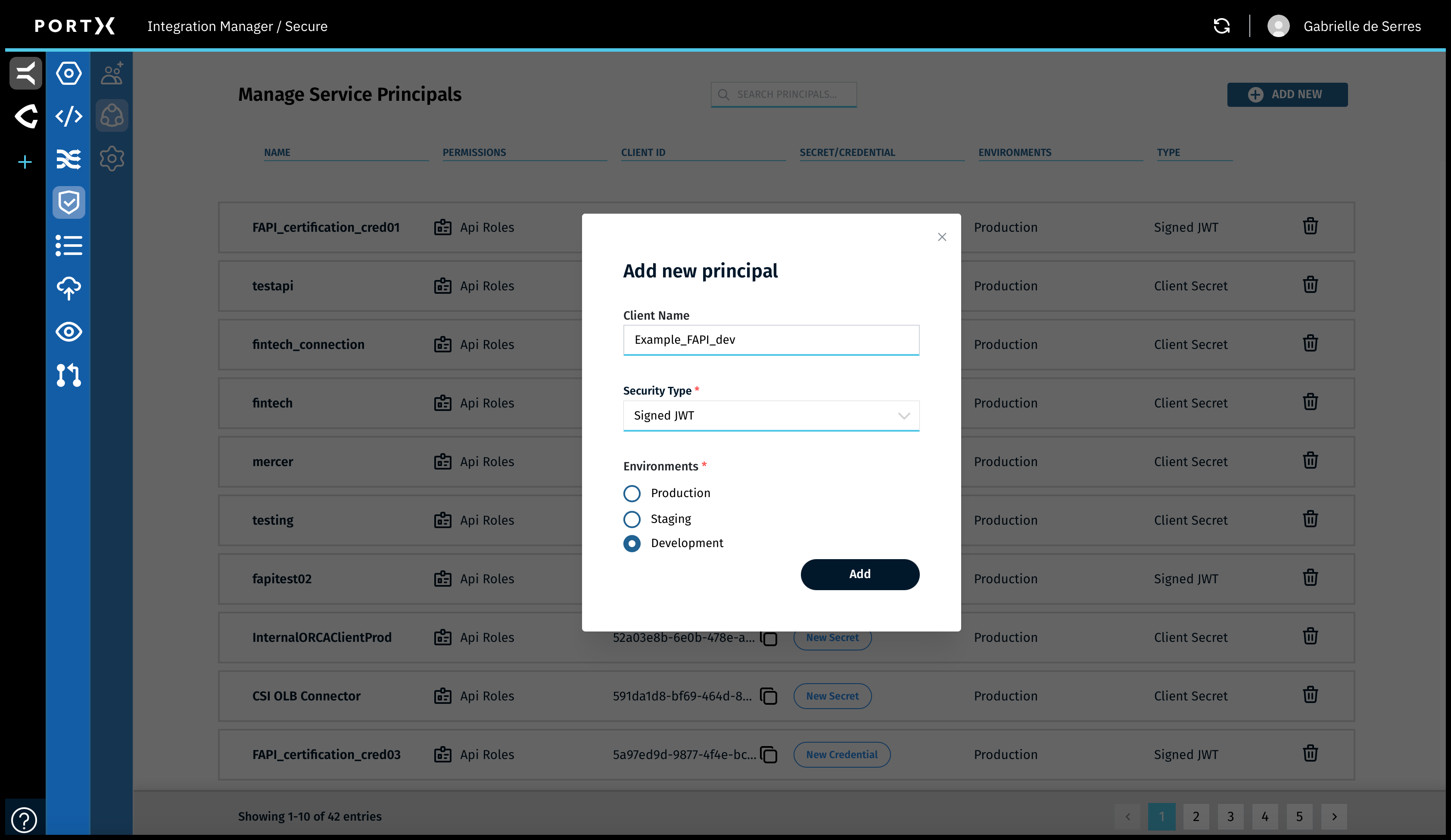 Figure 79. The Secure Module—Manage Service Principals Page—Add New Principal Window