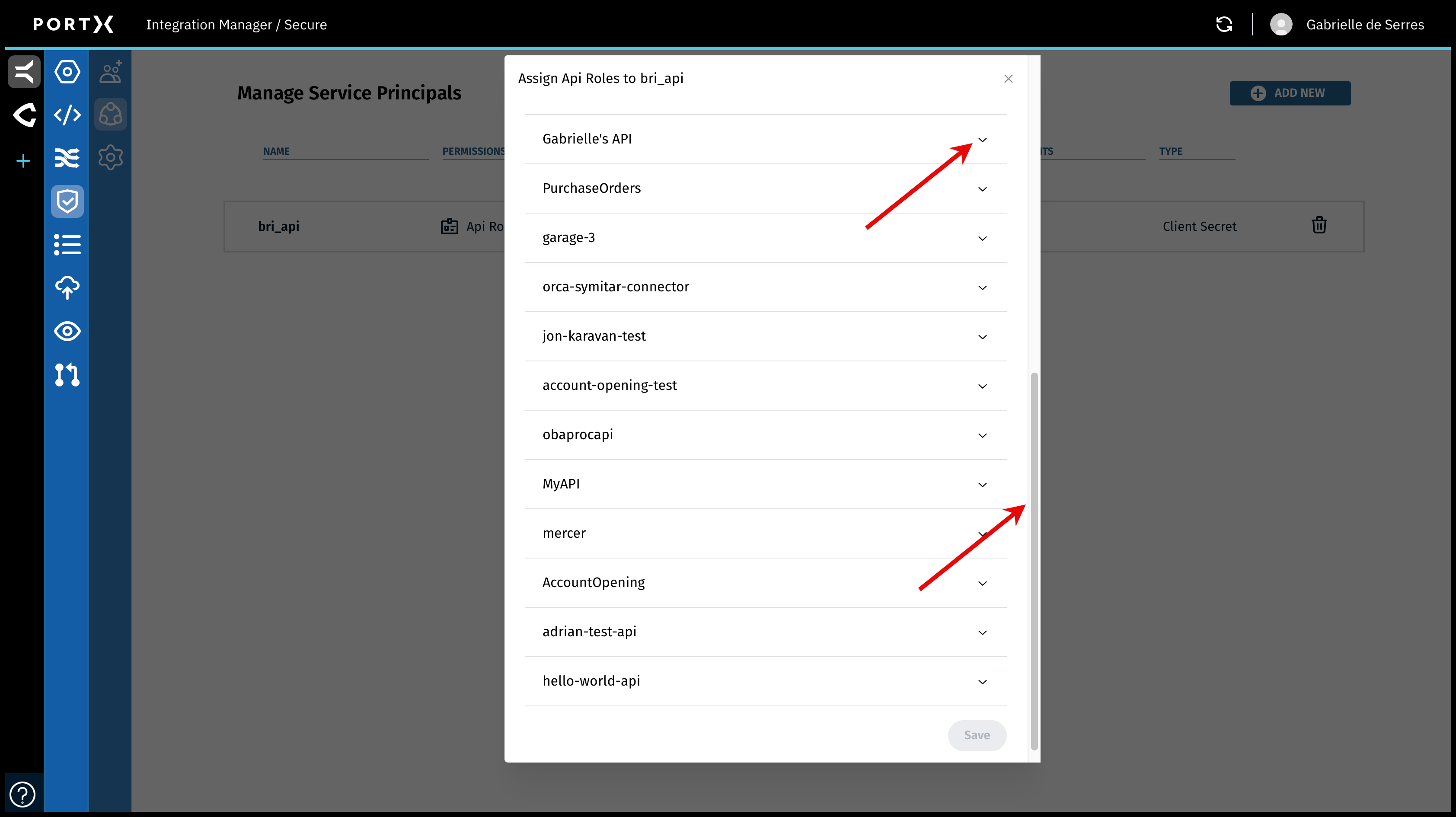 Figure 92. The Secure Module—Manage Service Principals Page—Assign Api Roles Window