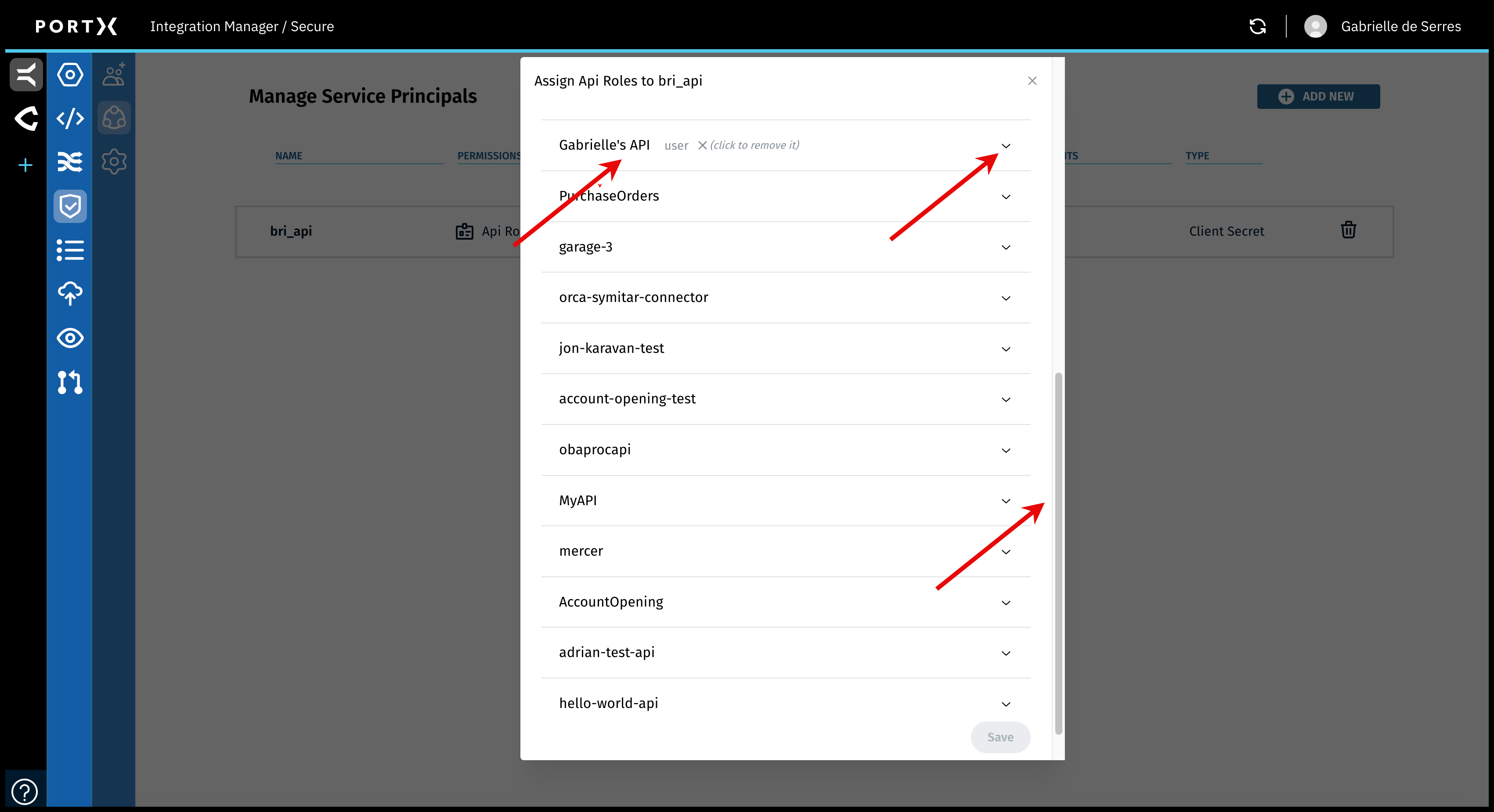 Figure 100. The Secure Module—Manage Service Principals Page—Assign Api Roles Window