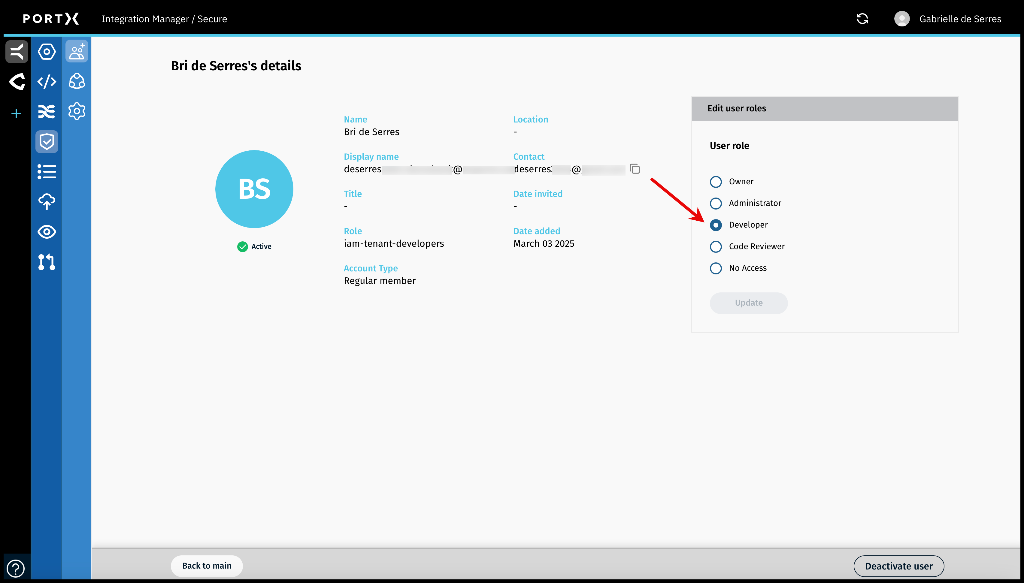 Figure 30. The Secure Module—Manage Users—User Record of Team Member
