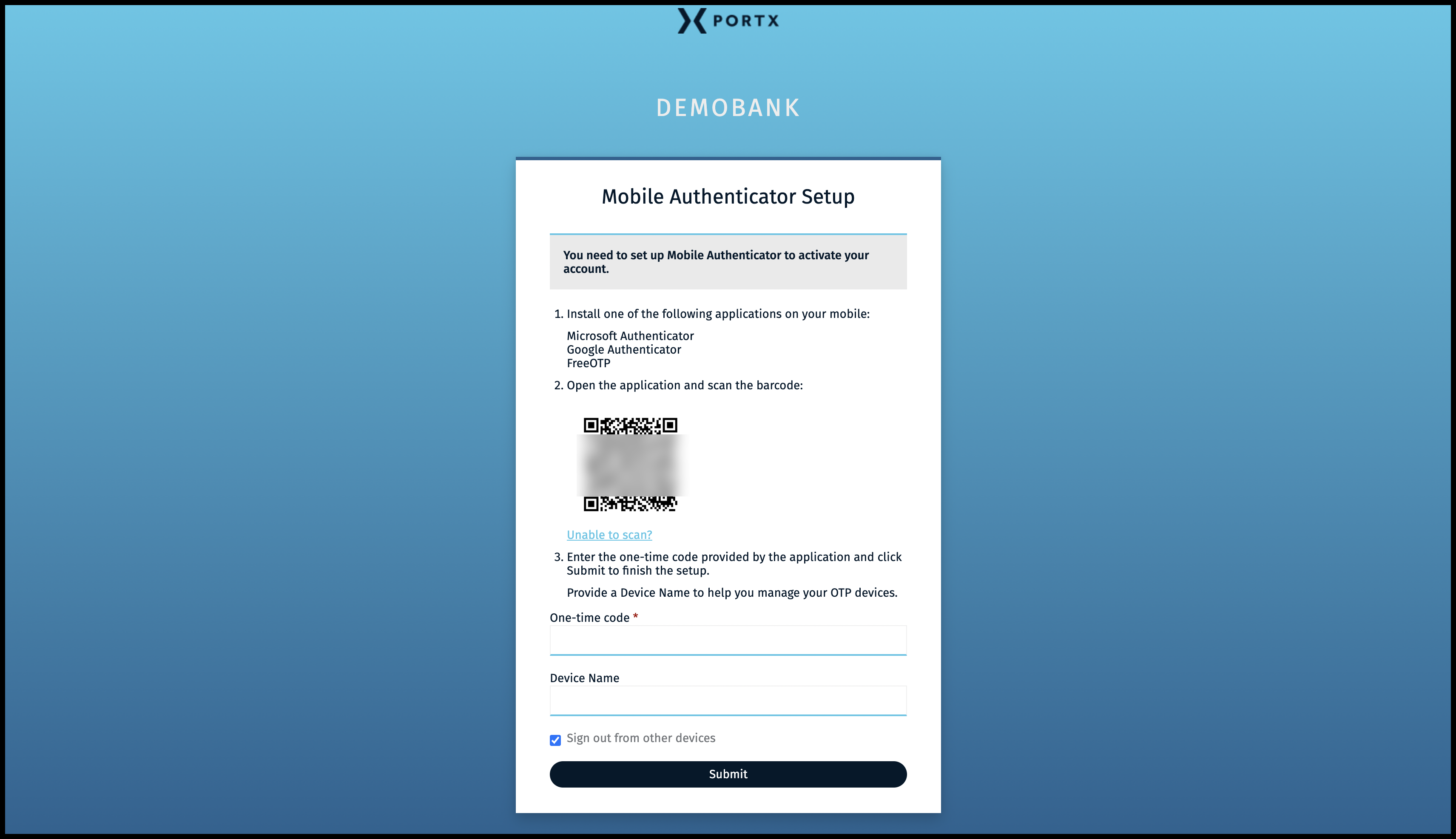 Figure 4. New User Logging In—Mobile Authenticator Setup