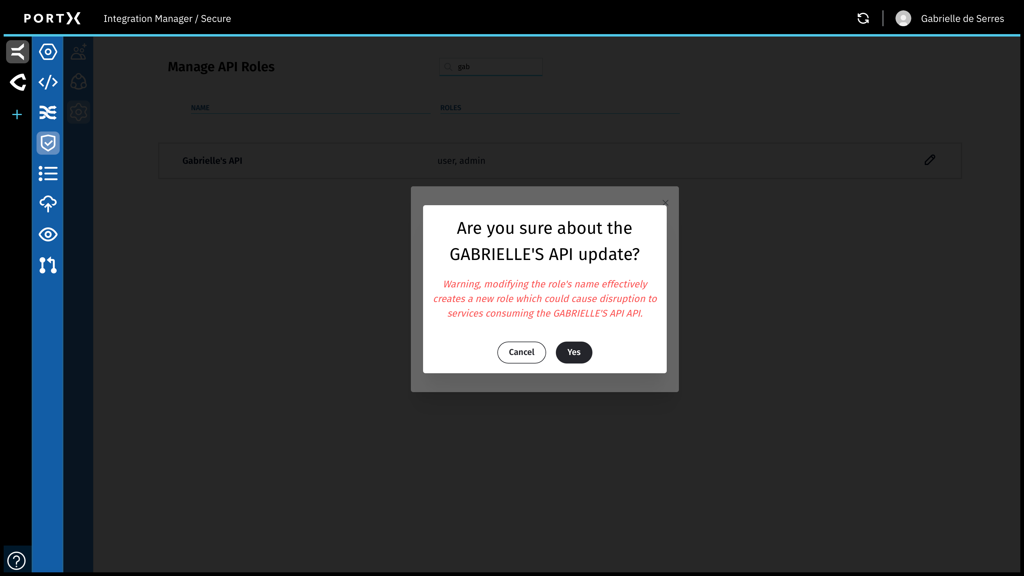 Figure 56. The Secure Module Main Page—Manage API Roles Page—Specific API Edit Roles Window—Edit Confirmation Window