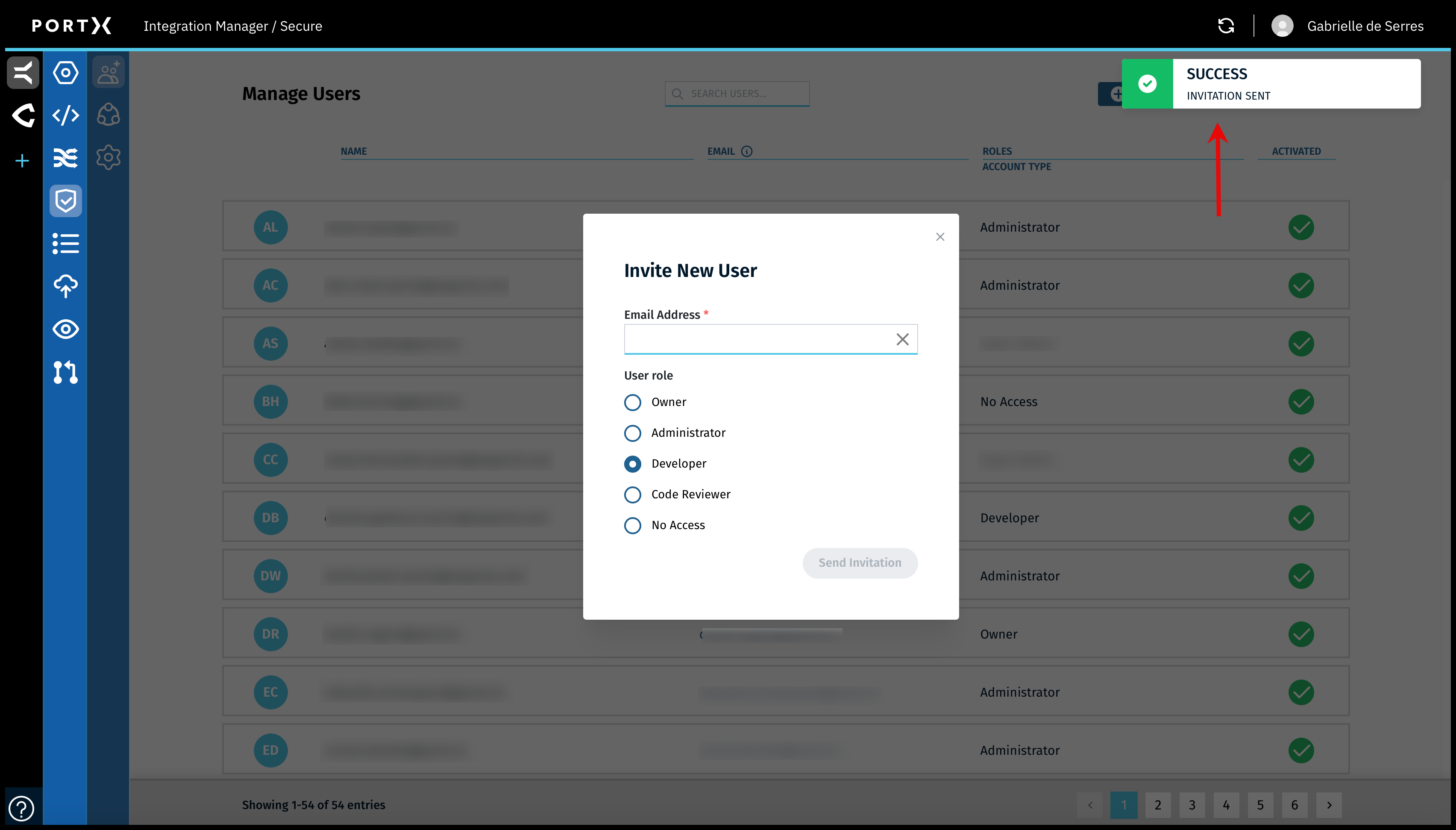 Figure 49. The Secure Module—Manage Users Page—Successful Invitation of New User