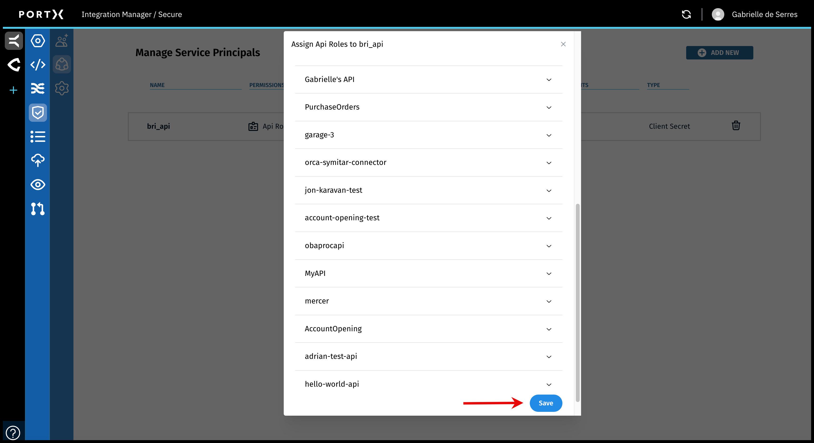 Figure 108. The Secure Module—Manage Service Principals Page—Assign Api Roles Window—Selection of API Role