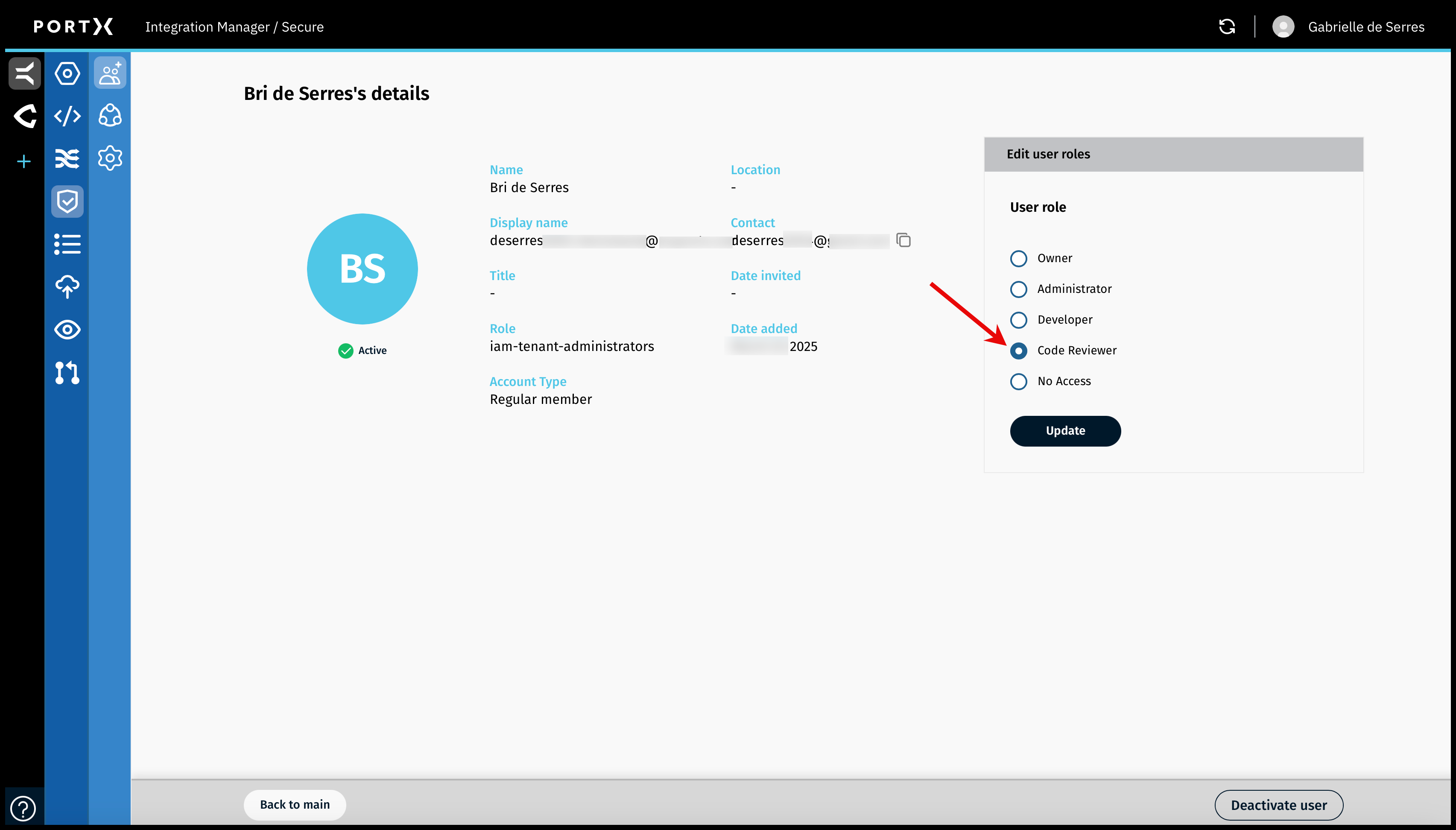 Figure 31. The Secure Module—Manage Users—User Record—Changing User Role