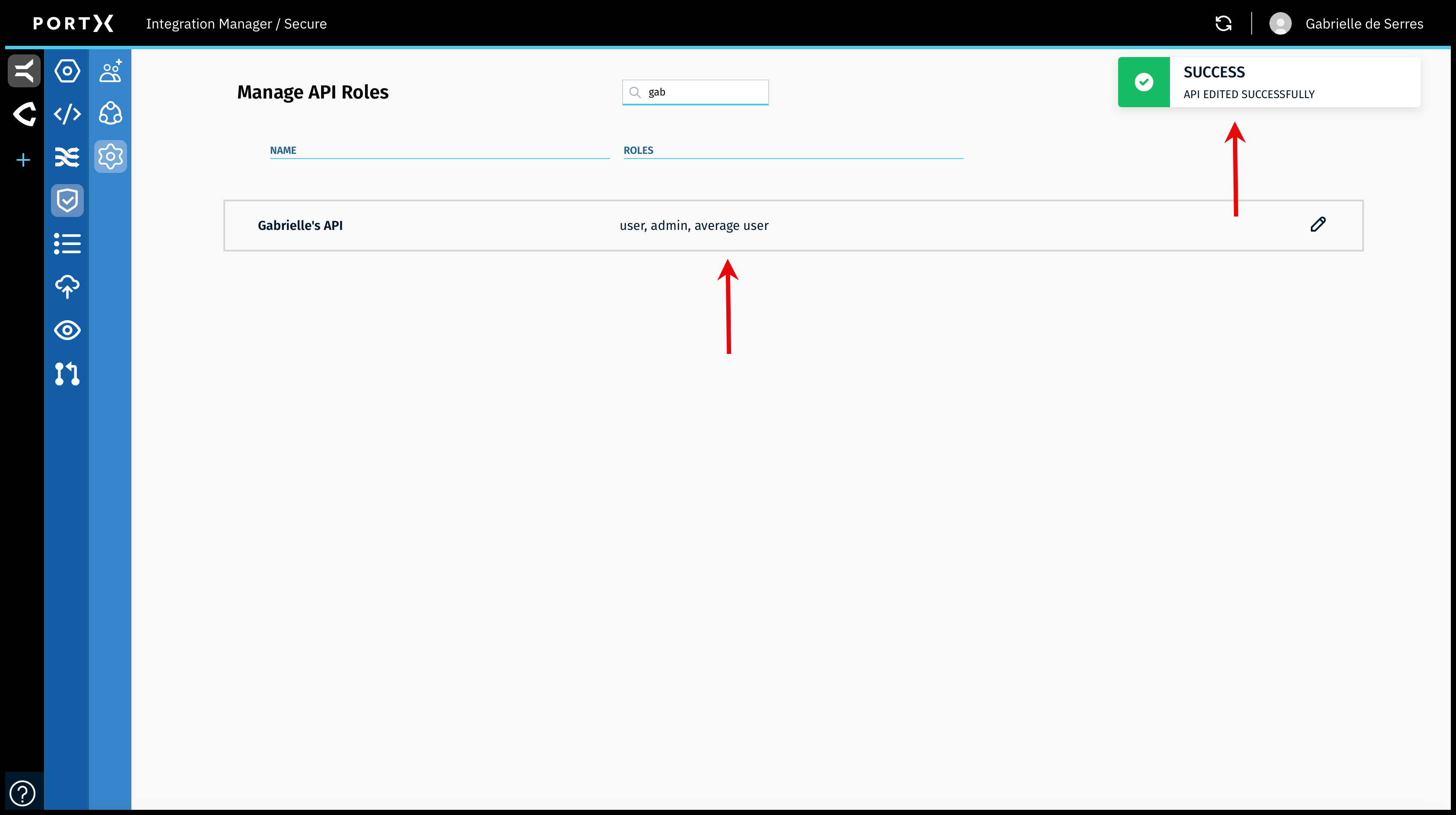Figure 57. The Secure Module Main Page—Manage API Roles Page—Successful Addition of API Roles to a Specific API