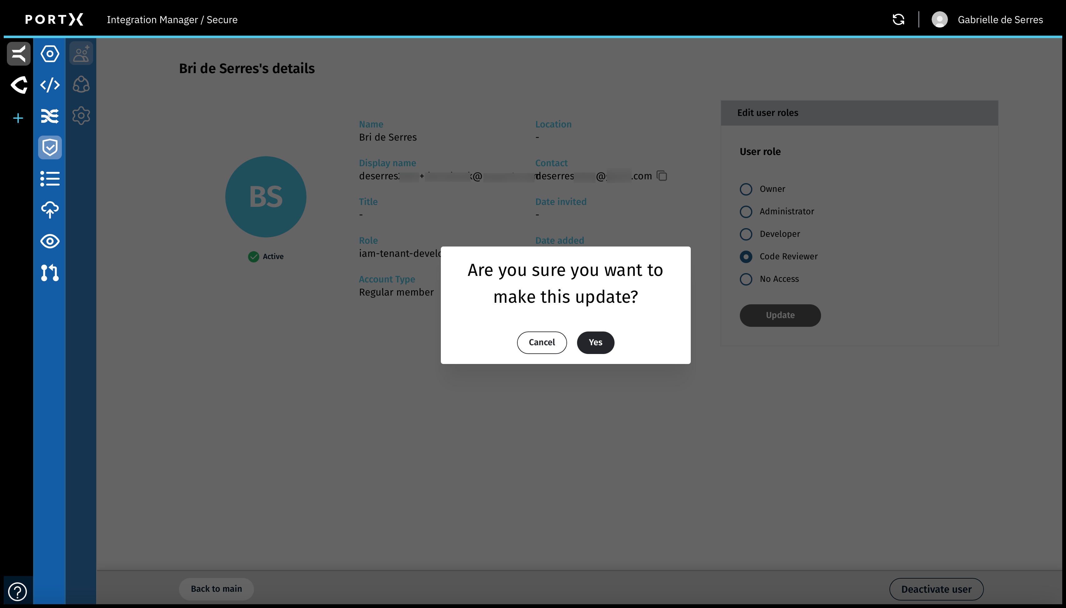 Figure 32. The Secure Module—Manage Users—User Record—Changing User Role—Update Confirmation Window