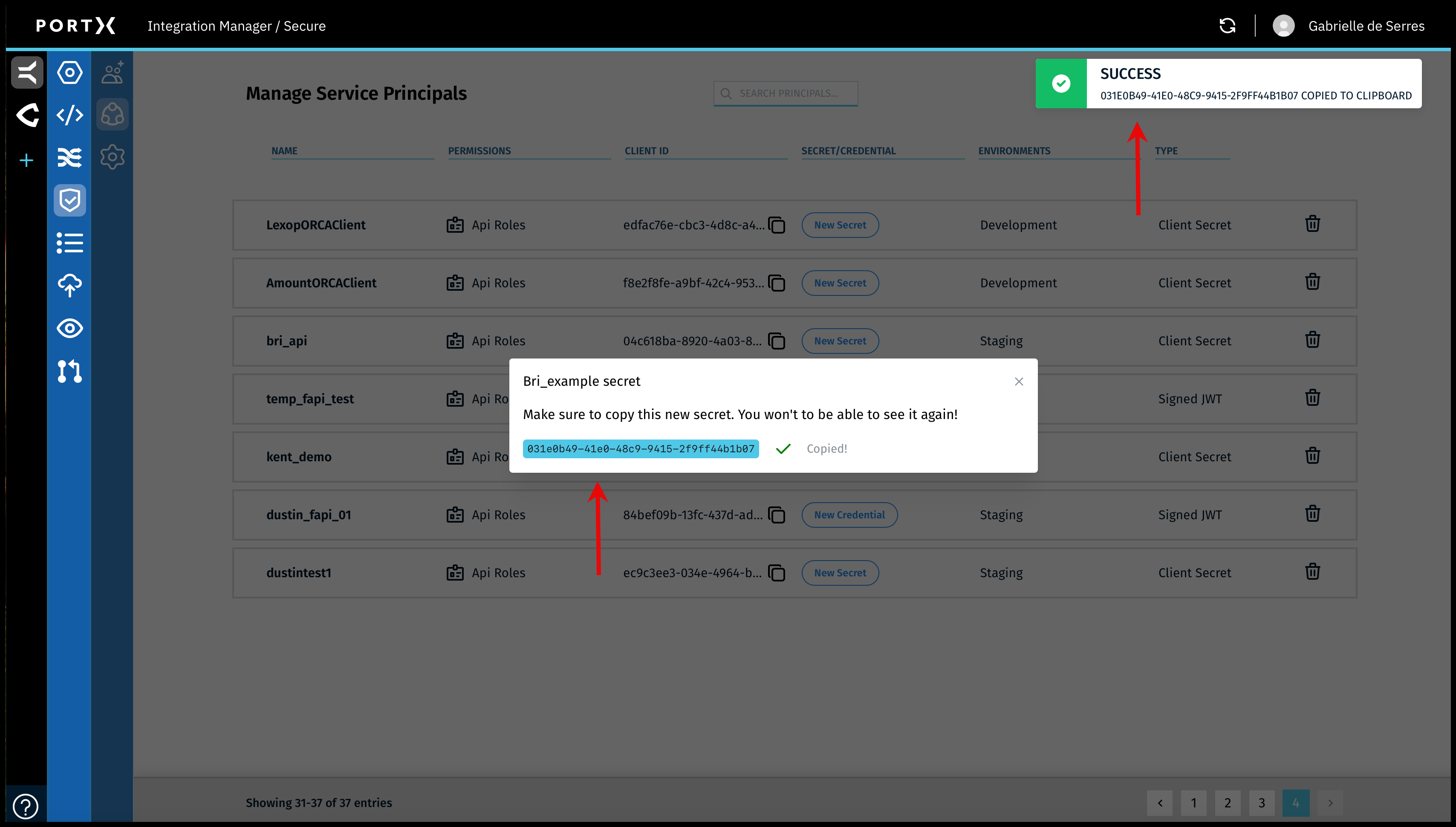 Figure 75. The Secure Module Main Page—Manage API Roles Page—Select Manage Service Principals is Created and You have Successfully Copied it to the Clipboard to Copy it to Someplace Secure
