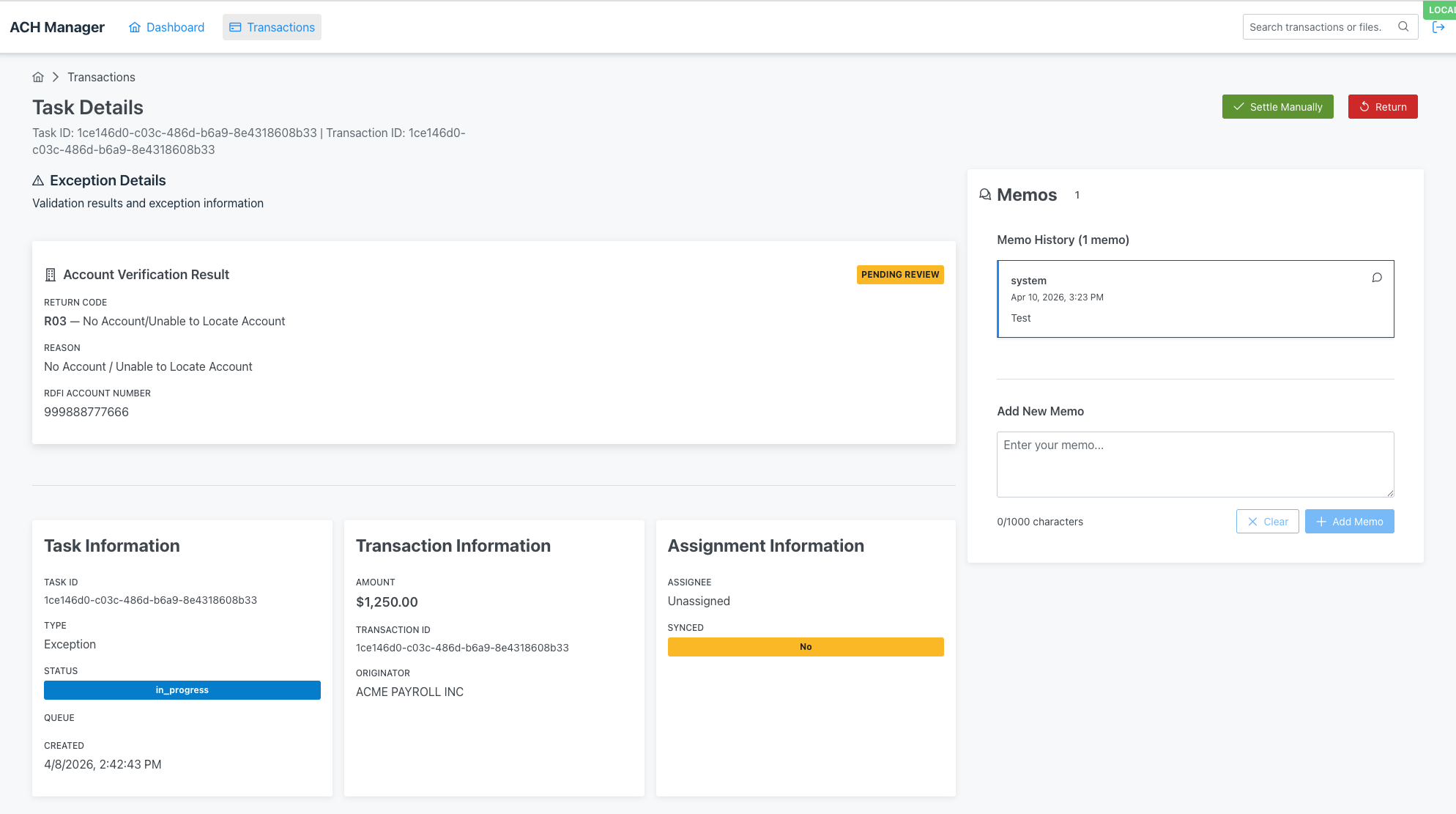 Task Details workspace